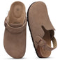 Women's Suede Clogs with Adjustable Strap Cork Footbed Leather Mules Slip on Potato Shoes