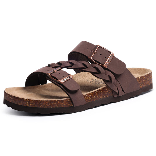 Women's Cork Footbed Sandals with Arch Support Slip-On Slide Sandals With Adjustable Buckle