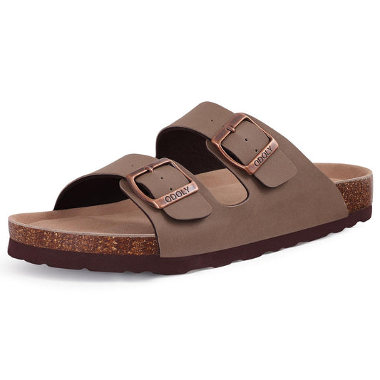 Women's Cork Footbed Slide Sandal, Arch Support Summer Outdoor Sandals with Adjustable Buckle
